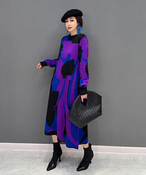 Blocking Collar Knit Dress